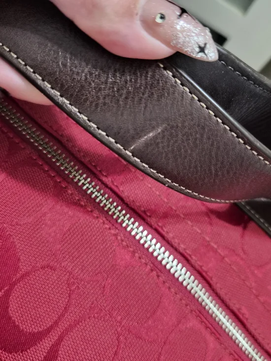 Coach Red Signature Canvas Hobo with Brown Leather Trim - Picture 3 of 9